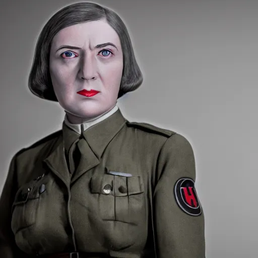 Prompt: Female Hitler, high quality photograph, well lit, detailed, hyperrealistic, hdr 4k, 8k, DSLR, 55mm