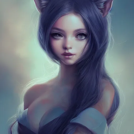 Image similar to fox girl, long hair, gorgeous, amazing, elegant, intricate, highly detailed, digital painting, artstation, concept art, sharp focus, illustration, art by Ross tran