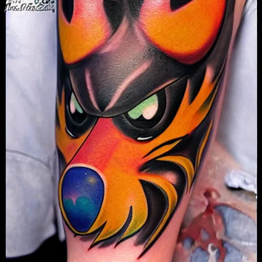 Image similar to black tattoo based on the game Klonoa, realistic, full tattoo, black, highly detailed photo