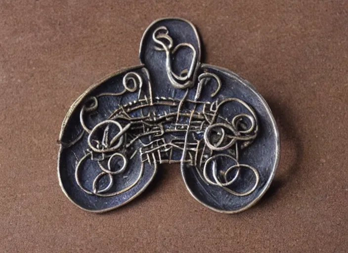 Image similar to “Scandinavian viking age bronze brooch, detailed”