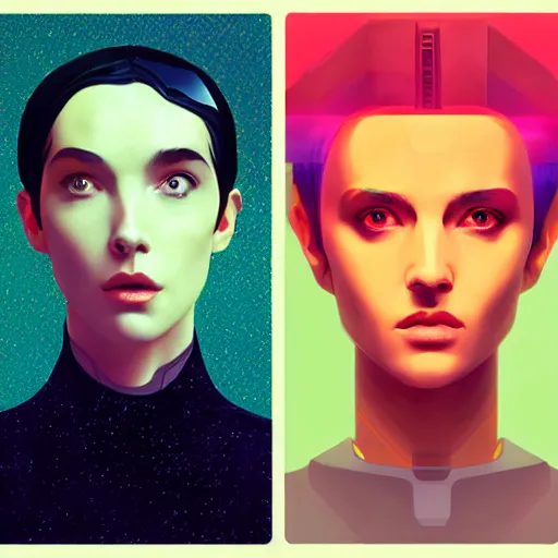 Image similar to portrait handsome androgynous sci - fi girl, blade runner 2 0 4 9, futuristic metropolis, digital art, pop art by hsiao - ron cheng