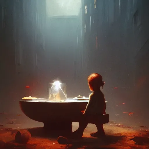 Image similar to an otherworldly being is eating a bowl of tiny humans, dramatic lighting, cinematic, establishing shot, extremly high detail, photorealistic, cinematic lighting, artstation, style by greg rutkowski