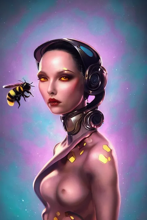 Image similar to portrait of an elegant alien bee woman queen, straight on portrait, full body character concept art, honeycomb, by artgerm, tom bagshaw, gerald brom, vaporwave colors, lo - fi colors, vaporwave, lo - fi, moody vibe, goth vibe, 4 k, hd,