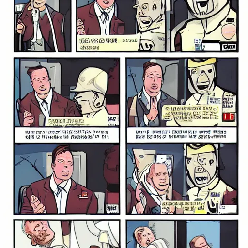 Image similar to a comic book about Elon musk ruining his career