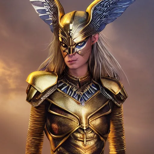 Prompt: valkyrie, norse warrior, wearing a golden armor with norse and viking jewelry by alex gray and android jones, karol bak, ilya golitsyn, ayami kojima, amano, black panther, moebius, concept art, character design, fantasy, 3 d, 8 k resolution