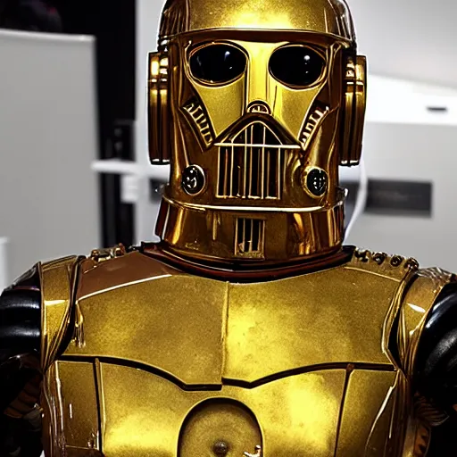 Image similar to c - 3 p 0 turned into a human, no longer a robot, has human skin, full body