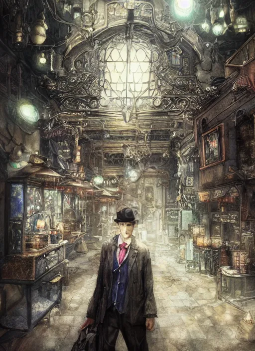 Prompt: portrait, Mr Magoriums Wonder Emporium, watercolor, dramatic lighting, cinematic, establishing shot, extremely high detail, foto realistic, cinematic lighting, pen and ink, intricate line drawings, by Yoshitaka Amano, Ruan Jia, Kentaro Miura, Artgerm, post processed, concept art, artstation, matte painting, style by eddie mendoza, raphael lacoste, alex ross