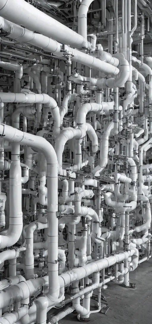 Image similar to an andless complex of white pipes and machinery