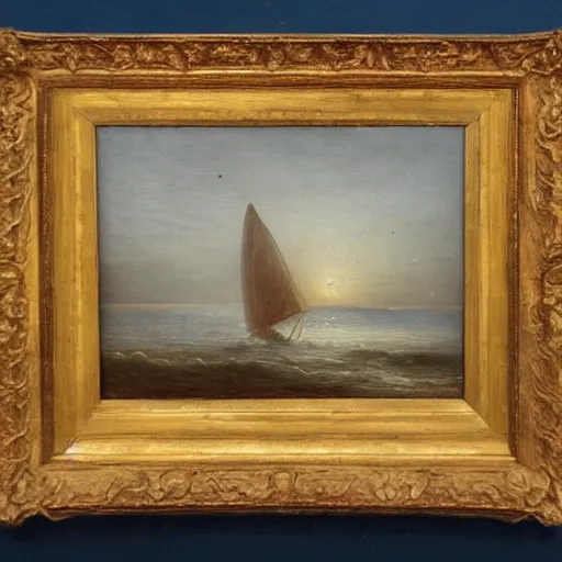 Prompt: melancholy maritime painting, 1849, oil on canvas