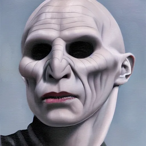 Image similar to voldemort getting a haircut oil painting