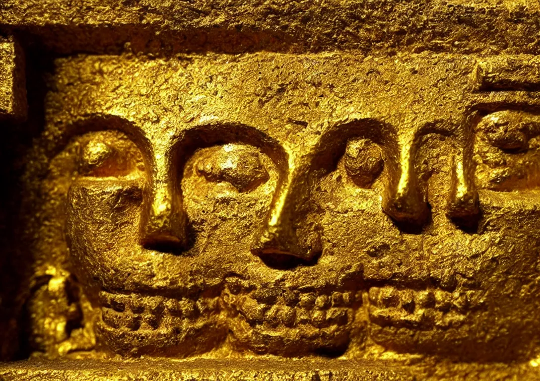 Image similar to Archaeologists discover ancient golden robot inside Mayan burial chamber. Photorealistic. Intricate details.