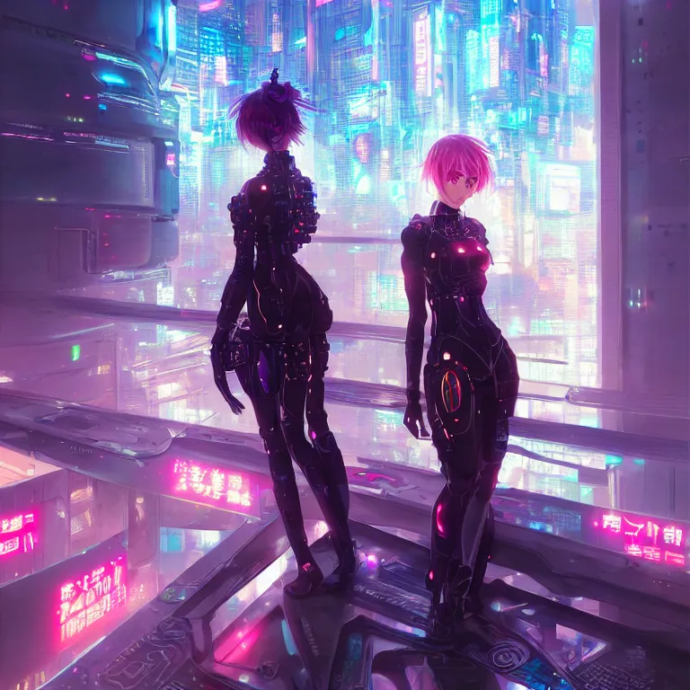 Prompt: anime visual of portrait futuristic cyber warrior girl, in future cyberpunk tokyo rooftop, ssci - fi, fantasy, intricate, very very beautiful, elegant, neon light, highly detailed, digital painting, artstation, concept art, smooth, sharp focus, illustration, art by tian zi and wlop and alphonse mucha