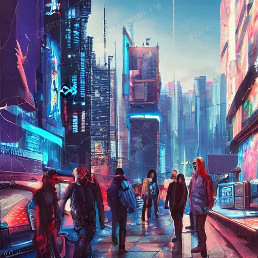 Prompt: cyberpunk people on desolate street, artgerm, highly detailed, hyper realistic, communist future