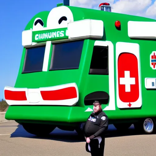 Image similar to big chungus, anthropomorphic ambulance shaped like big chungus, high resolution photo