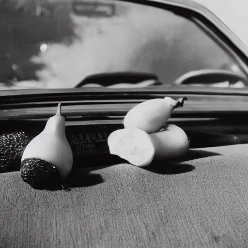 Image similar to movie still of a lone banana on the front seat, cinematic Eastman 5384 film