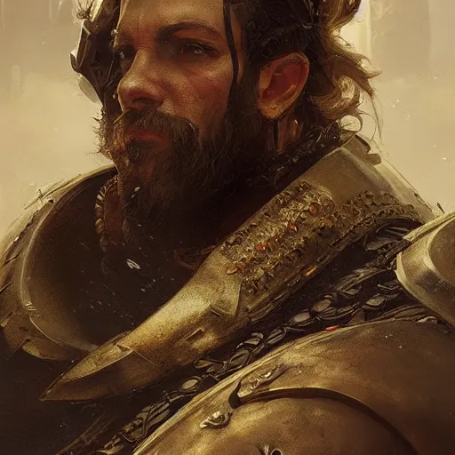 Image similar to Portrait of a middle aged knight with mutton chops, detailed face, fantasy, highly detailed, cinematic lighting, digital art painting by greg rutkowski