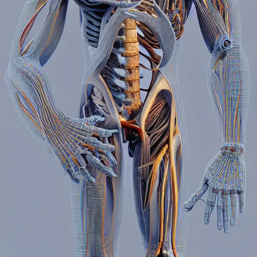 Image similar to a concept of a detailed and intricate design of a full body of human anatomy, 3 d design, great finesse organic hyper detailed, engineering blueprints, technical drawings, calculus, stained paper, hyperrealistic, ultra detailed, 4 k, octane render, unreal engine