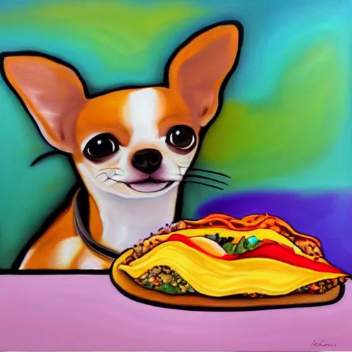 Prompt: abstract painting of a Chihuahua and taco bell