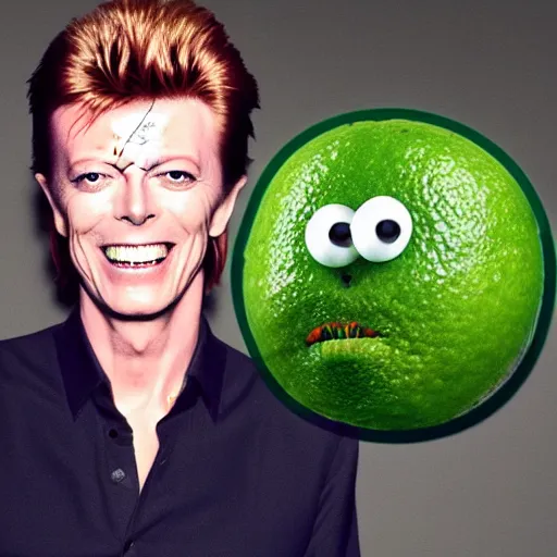 Prompt: david bowie laughing in the Why Can\'t I Hold All These Limes Meme