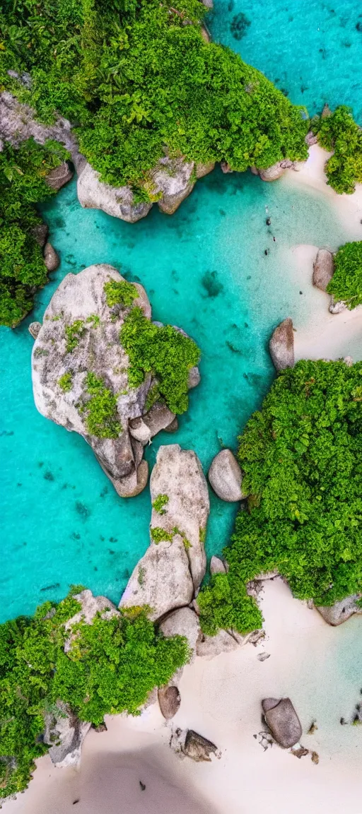 Image similar to beautiful koh samui, koh krabi, crystal clear blue water, white sandy beach, rocky cliffs, drone view