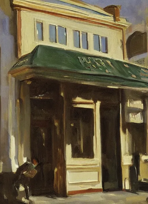 Image similar to artwork painting of storefront by john singer sargent