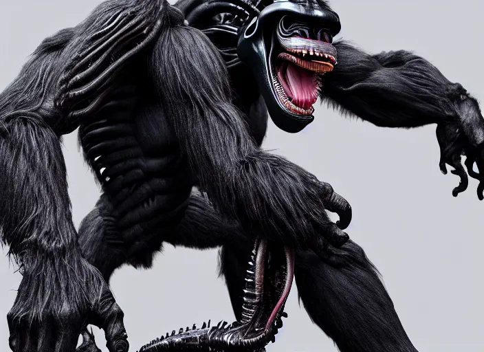 Image similar to photograph of a 8 legged xenomorph gorilla hybrid, 8k resolution, high detail, ULTRA REALISTIC VFX, reflections