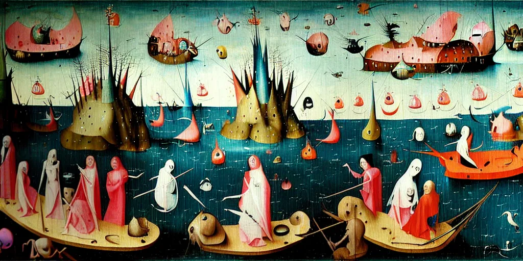 Prompt: a beautiful painting of an elaborate underwater scene by hieronymous bosch and lisa frank