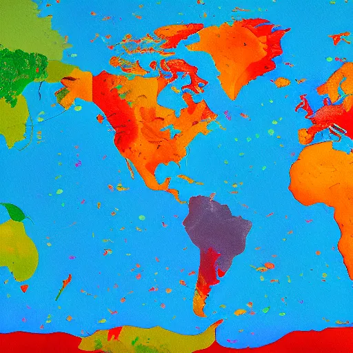 Image similar to a painting of a colorful map of the world, an album cover by Howardena Pindell, shutterstock, auto-destructive art, criterion collection, poster art, dystopian art