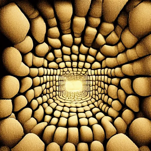 Image similar to nostalgic hyper liminal photo, sponge with many pathways inside each hole, tunnels lead to memories, photo, mysterious, surrealist depiction of a normal sponge, trending, m. c. esher