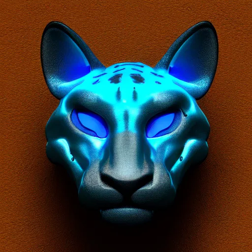 Image similar to jaguar sculpture with glowing blue eyes, octane render