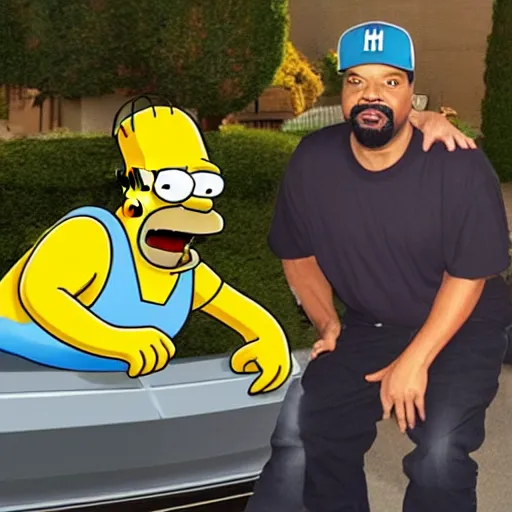 Image similar to ice cube and homer simpson talking