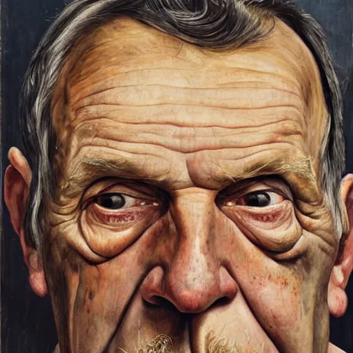 Prompt: high quality high detail painting by lucian freud, hd, portrait of an older man, worried, sad, handsome face, brown skin, short white beard, a tear falls from his right eye, photorealistic lighting