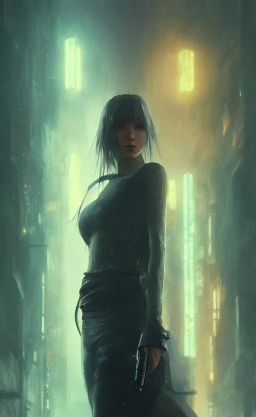 Image similar to a girl from final fantasy live action, blade runner 2 0 4 9, evocative, mystical night, very very very very detailed, award winning, masterpiece digital painting by greg rutkowski, alex grey, artstation, 4 k wallpaper