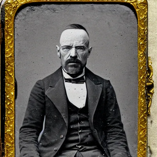 Prompt: tintype photo of walter white, 1 8 8 0 s