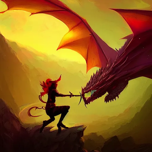 Prompt: a hero slaying a dragon, high fantasy, magical, mythical, digital art, trending on artstation, by alena aenami, by petros afshar, by anton fadeev, by anato finnstark