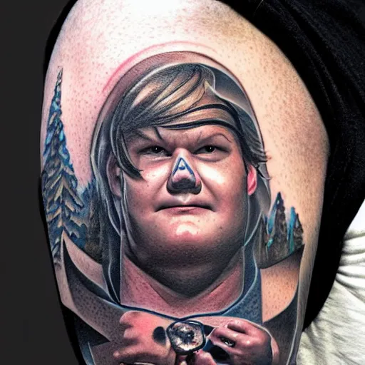 Prompt: andy richter, glowing eyes, by john reuss, tattoo,