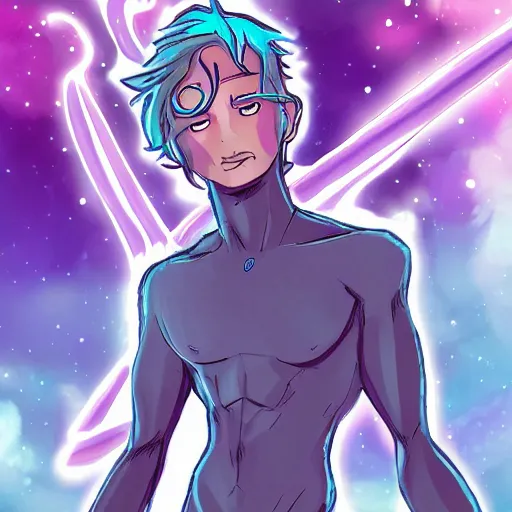 Image similar to sylph race magic user full body nonbinary holding a staff of healing light blue skin tone highly detailed comic book style steve ditto