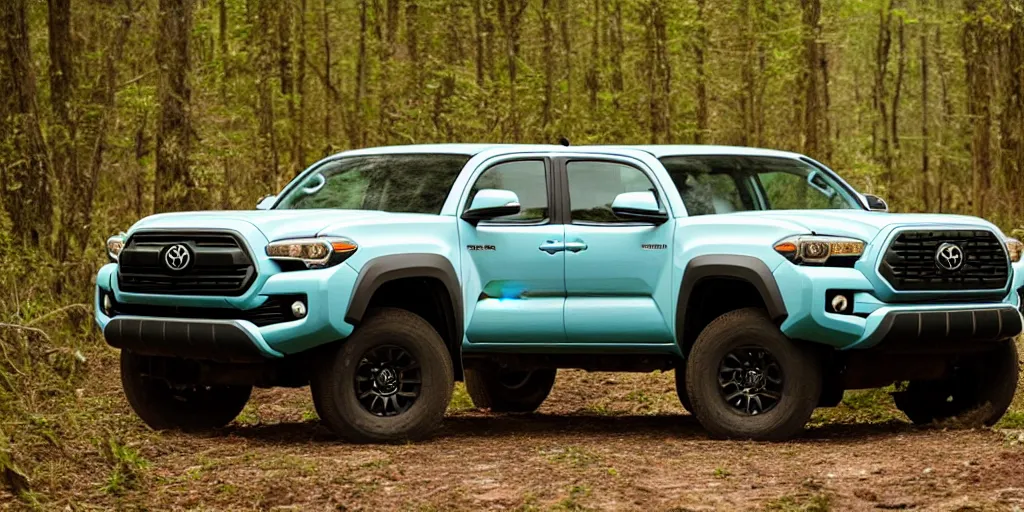 Image similar to Toyota Tacoma as an SUV driving on a forest road