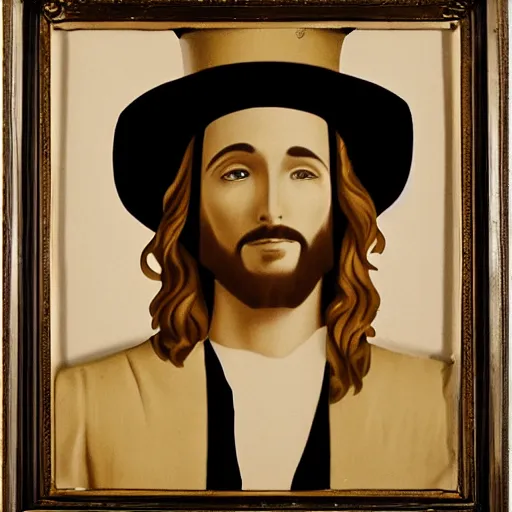 Prompt: jesus on the cross wearing a tophat and tuxedo, crucifixion, intricate detail, realistic, studio photo,