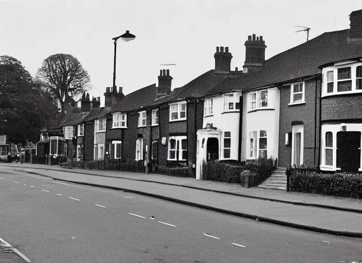 Image similar to photo of a metropolitan police box in front of houses in suburban london, police box, 1936, sepia