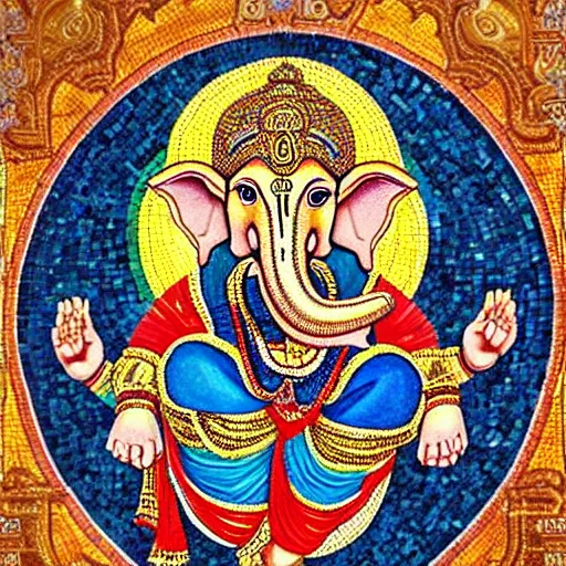 Prompt: a beautiful mosaic of the god ganesh
