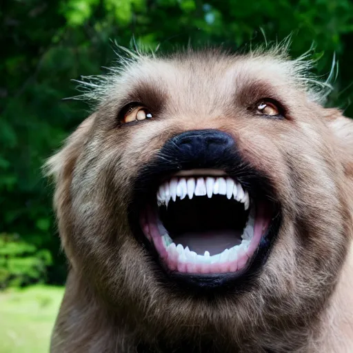 Image similar to a big smile with hairy teeth