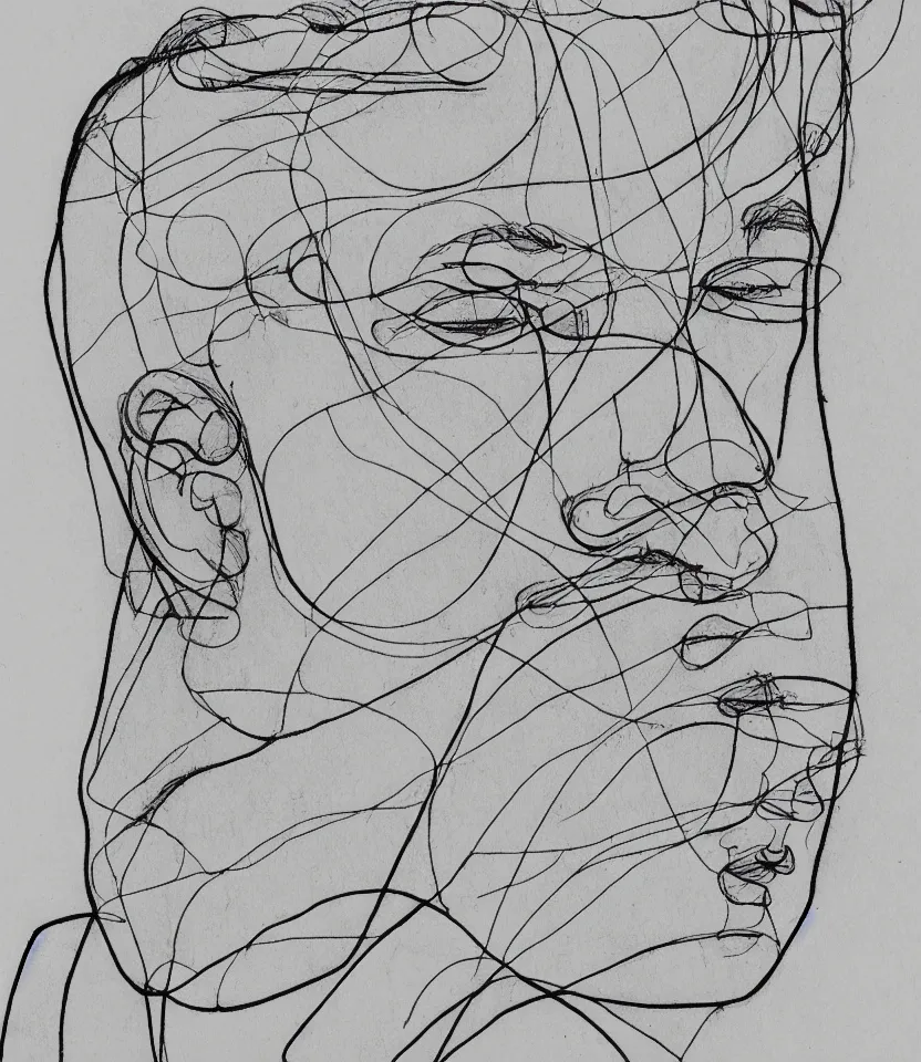 Prompt: minimalist line art portrait of german composer richard wagner, inspired by egon schiele. contour lines, freestyle twirls and curves, musicality