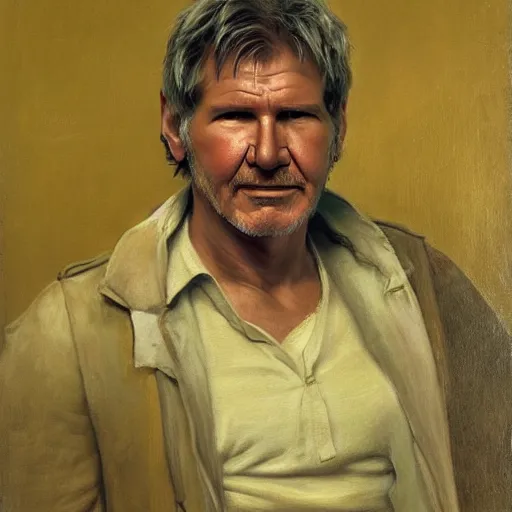 Image similar to a portrait painting of Harrison Ford by odd Nerdrum