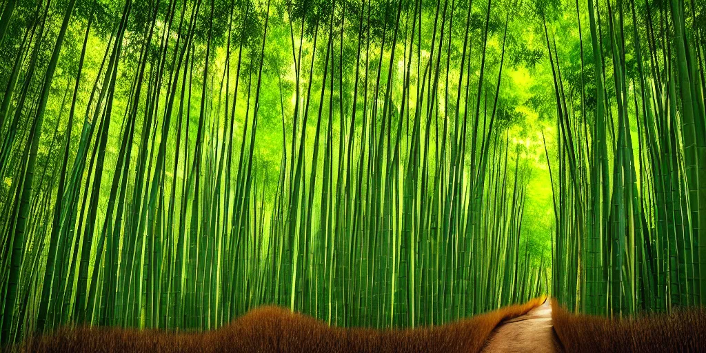 Image similar to award winning photo of a bamboo forest by Peter Lik, hdr