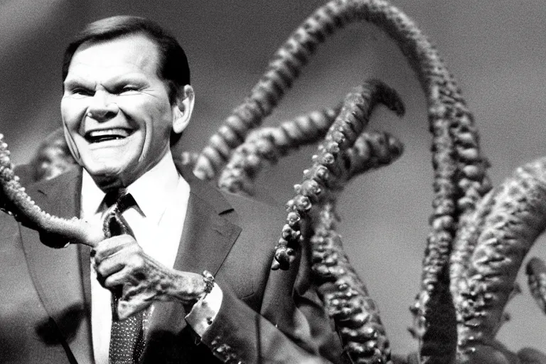 Image similar to kenneth copeland depicted as devil with tentacles instead of arms