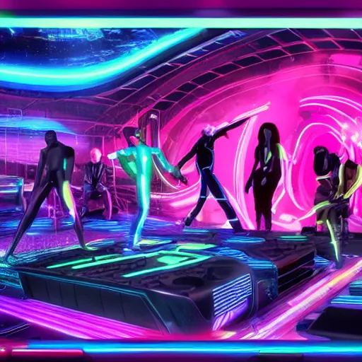Prompt: hip hop club in Tron 2.0, photo, detailed, 4k