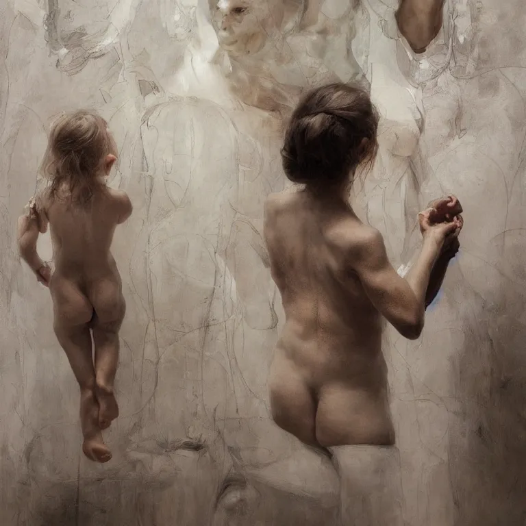 Image similar to angel watching mirrorl, 3 d render, jenny saville, surrealism, greg rutkowski