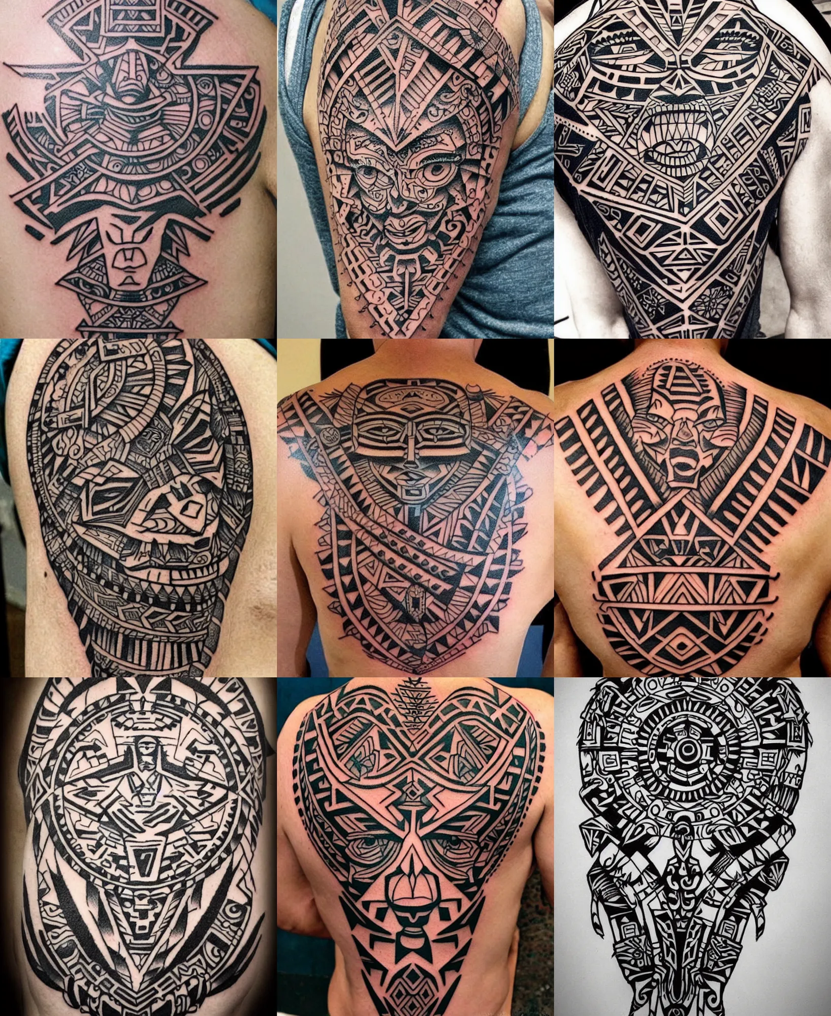 Image similar to amazing detailed aztec tattoo stencil