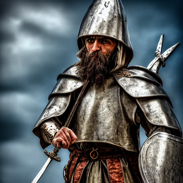 Image similar to photo of a holy cleric warrior with, highly detailed, 8 k, hdr smooth, sharp focus, high resolution, award - winning photo, dslr, 5 0 mm